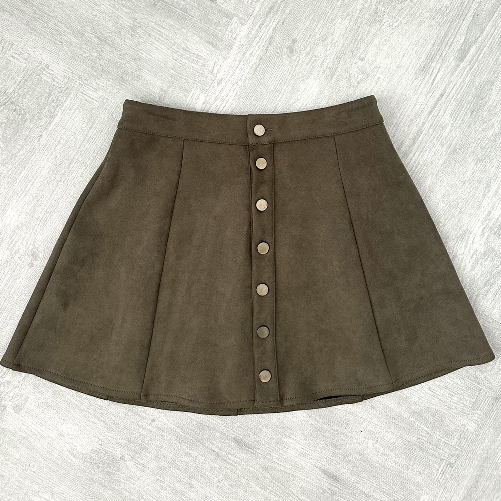 Suede Olive A-line Mini Skirt- L